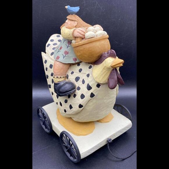 Williraye Studios Folk Art ~ 7" EGG HUNT Pull Toy (Girl on Chicken) ~  WW7502 - Picture 3 of 9